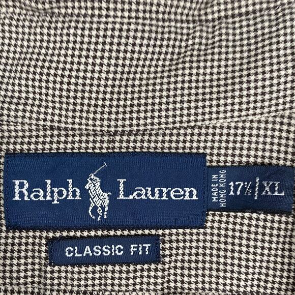 VTG Ralph Lauren Classic Fit Button Down Shirt Men's 17.5 XL Brown Houndstooth - Picture 4 of 7